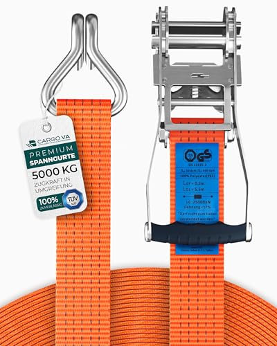 Schwerlast 5000kg Ratschengurte 6m - TÜV/GS & DIN Geprüft - Spanngurte mit Ratsche und Haken - QR Label Anleitung - Sicher & Robust [4er Set]