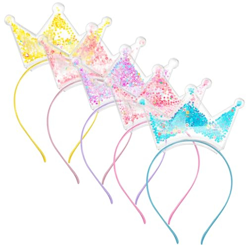 Lot de 5 diadèmes de princesse à paillettes pour bébé fille de 3 à 10 ans, diadèmes de princesse réglables pour fête d'anniversaire, déguisement, anniversaire