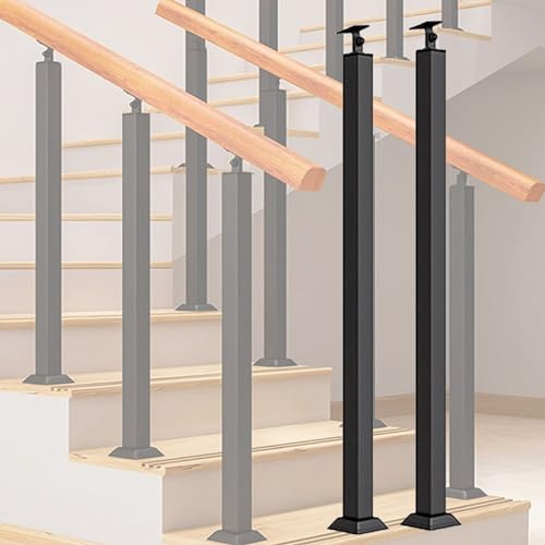 Metal Stair Balusters Post - Indoor Square Railing Spindles, Black Stair Railing Handrail, Banister Column For Deck/Steps, With Flat Adjustable 270° Angle Bracket, Villa Balcony Stairs Fence ( Color :