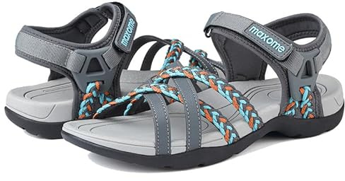 Maxome Hiking Sandals Women Summer Walking Sandals for Women Comfortable Sports Sandals Casual Hook Loop Strap Beach Sandals Grey