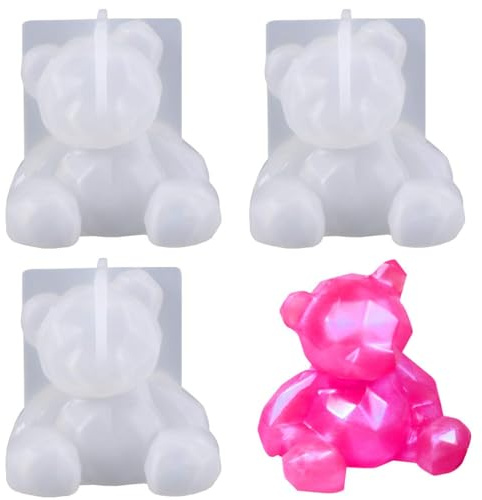 3 PCS 3D Bear Resin Molds Durable Epoxy Casting Mold Bears Theme Mould Silicone 3D Candle Moulds Cute Bear Mould for Making Candles Soap DIY Crafts Handmade Gifts