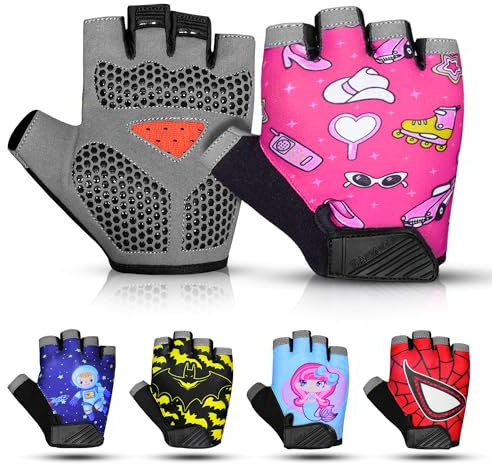 SAGA SPORTS Halbfinger-Fahrradhandschuhe für Kinder | rutschfeste, gepolsterte, rutschfeste, Fingerlose Kinder-Fahrradhandschuhe für Jungen und Mädchen