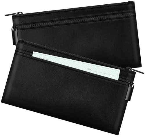 HAUTOCO 2 Stück Geldtaschen Banktasche, PU-Leder Geldtasche mit Reißverschluss für A5 Dokumententasche Geldscheintasche, Banktasche Geldmappe 28 x 15.5 cm für Geschäftlich Haushalt, Schwarz