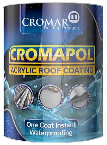 CROMAR Cromapol Acrylic Roof Coating – Mid Grey Fibre Reinforced Liquid Acrylic Waterproofing Solution | 20 KG