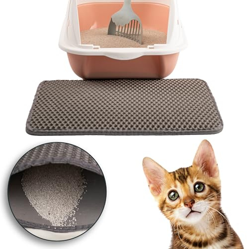 LINUMA® Tappetino grigio 45x30 cm per lettiera gatto – trattiene la sabbia – impermeabile e antiscivolo – morbido e facile da pulire – ideale davanti alla lettiera – misura grande