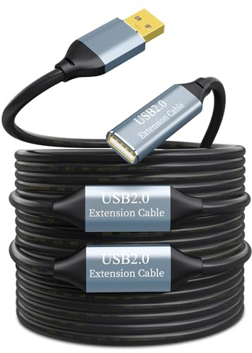 SSS·GRGB aktiv USB-förlängningskabel 82 m, USB 2.0 typ A hane till en honsladd, hög hastighet 480 Mbps med 3 förlängningskretsar signalbooster-repeterkabel – 82 fot