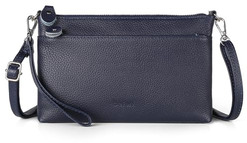befen Echtleder Handtasche Klein Damen Clutch RFID-Blockierung Umhängetasche Leder Crossbody Bag Damen mit Handgelenkband & Verstellbar Schultergurt, Marineblau