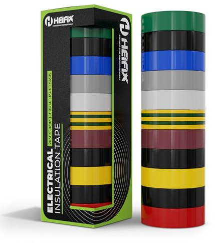 Heifix Premium Electrical Insulation Tape Sets 20m x 19mm (Pack Of 22) - Black, Green, White, Grey, Yellow, Blue, Red, Brown, Earth