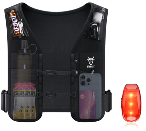 UTOBEST LED Running Vest 5L, Lightweight Reflective Hydration Vest with 7 Pockets for Men Women, Dual Adjustable Phone Holder Vest for Marathon, Trail Running, and Night Runs, M