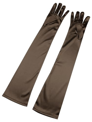 Allegra K Women's Long Gloves 1920S Evening Party Full Finger Mittens Elegant Opera Glove Coffee One Size