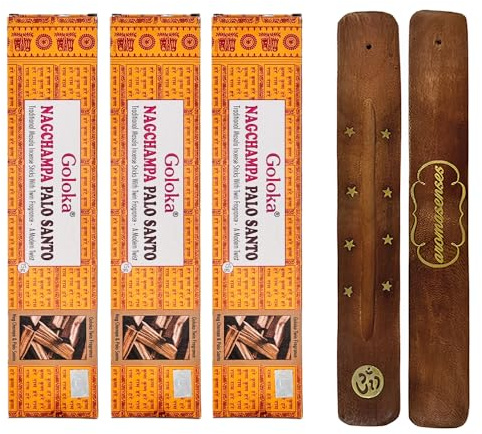 Aromasenses | 3-pack Goloka Nag Champa Twin Series rökelse 1 gåva aromasenses rökelsebrännare | Nag Champa + Palo Santo | 2 dofter per stång | Goloka Masala rökelse | naturliga aromer