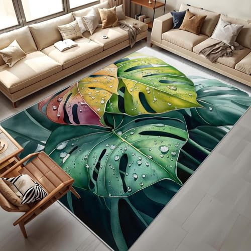 CEDNXOER Tappeto Salotto Verde Salvia 180x270cm Morbido Tappeto Camera da Letto, Piante Tropicali Astratte Foglie Monstera Pelo Corto Tappeti Lavabili per Salotto Cameretta Bambino Ufficio