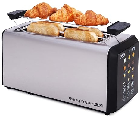 Tostadora Digital Easy Toast Pro con Auto Lift, Pantalla Táctil, 6 Niveles de Tostado, 6 Programas de Pan, Función Descongelar y Recalentar, 2 Ranuras Anchas, Acero Inoxidable