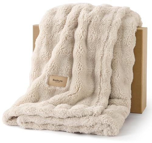 Bedsure Manta Suave Polar Burbuja - Plaid Sofa, Beige, 130x170 cm
