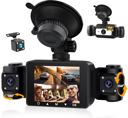 SIXWIN 4-kanals bilkamera 1080P, 2,4 tums skärm, 360° allsidigt utseende med 4 bilkameror, mörkerseende, loopinspelning, G-sensor, 24H parkeringsskärm, enkel montering