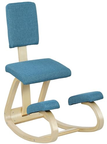 HOMCOM Chaise à Genoux Ergonomique avec Dossier Tabouret Ergonomique Bleu | Siège Assis Genoux à Bascule, Tabouret Bureau Orthopédique, Correcteur de Posture, Soulager Douleurs Dos