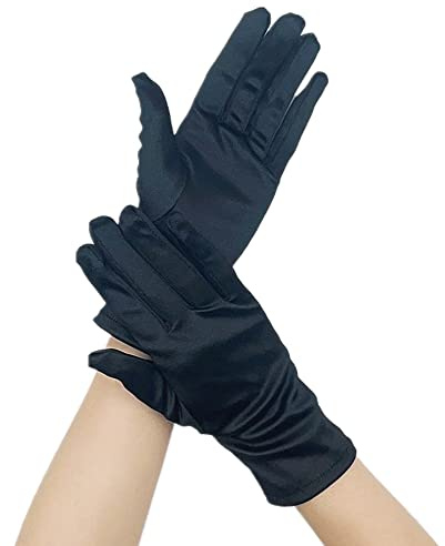 IBLUELOVER Gants Mariage Femme en Satin Gant Mariée Court Mitaines Gothique Elégants Gants Soirée Fête Robe Gloves pour Opéra Bal Performance Fête Wedding Partie Photographie Halloween