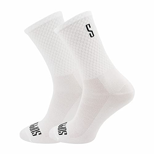 Support, Calzini da ciclismo da uomo, con tecnologia traspirante, in fibra antiscivolo, unisex, con motivi divertenti, Unisex - Adulto, Bianco, 10-11 UK / 45-46 EU