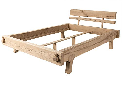 Bett Holzbett Balkenbett Massivholzbett 160x200 Eiche Holz massiv Natur geölt Oak Heart #02