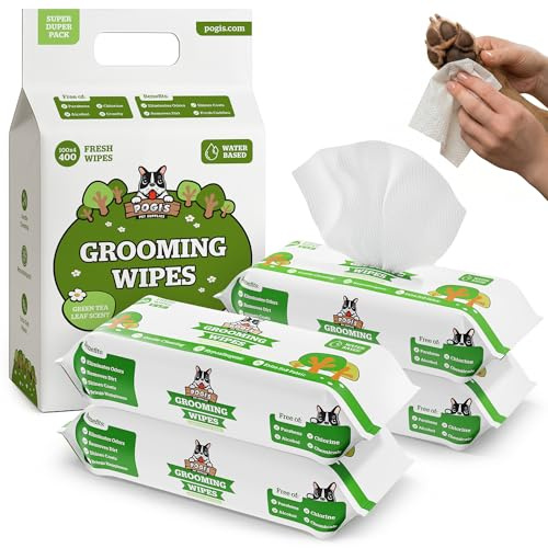 Pogi lingettes nettoyantes pour Chiens – à Base de Plantes, thé Vert – Lot de 400