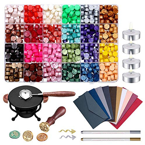 600 Pezzi Kit Retro Cera per Sigilli, Kit Cera Sigillante con Riscaldatore Sigillo Cera, Kit Sigillo di Cera per Lettera, Biglietti D'auguri, Manoscritti Antichi, Invito a Nozze