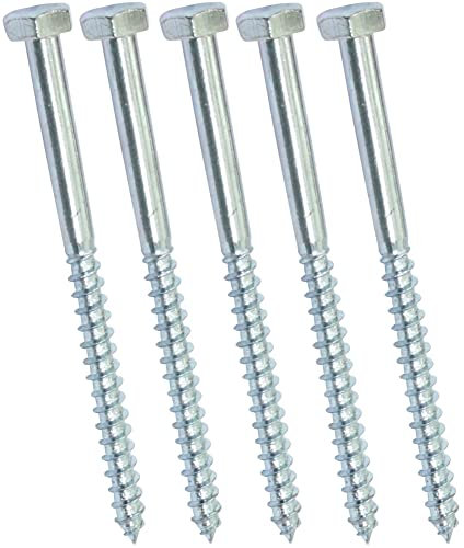 AERZETIX - C44572 - Lot de 5 - Tirefond/vis à bois M7x100mm - à tête hexagonale 6 pans - DIN571 - en acier-zingué - assemblage fixation charpente ossature contreplaqués agglomérés