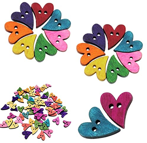 100Pcs Botones de Madera,Botones de Costura en Forma de Corazón