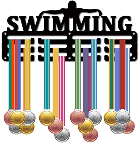 CREATCABIN Simmedaljhållare medaljhängare displayställ sport metall hängande utmärkelser järn liten montering dekor utmärkelser för vägg hem bricka tävling löpning gymnastik simning medaljör svart 30 x 13 cm