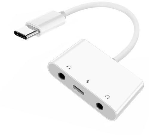 NFHK Scheda audio da USB-C a doppia scheda audio AUX e microfono da 3,5 mm con adattatore di ricarica PD compatibile con computer portatili, tablet, telefoni