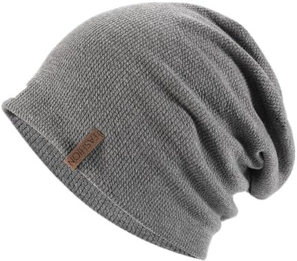 KOMUNJ Weich Bequem Jersey Mütze Klassische, Slouch Long Beanie Mütze Strickmützen für Herren und Damen, für Frühling Herbst und Winter (Grau)