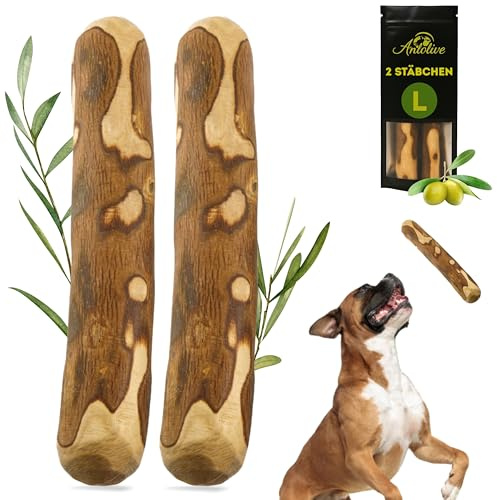 Anlolive | Pack de 2 Jouets à Mâcher Naturels Taille L 20-23 cm | Chiens Moyens et Grands | Bois d'olive | Résistant, Sain et Sûr | Soins Dentaires et Soulagement du Stress