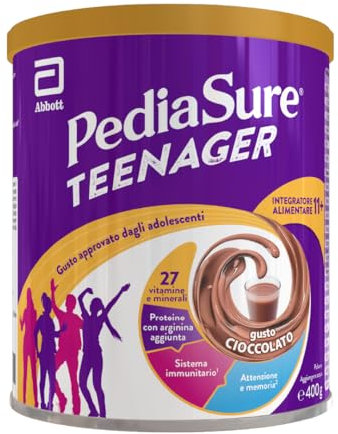 PediaSure Teenager, Integratore per Adolescenti Multivitaminico con Vitamine, Minerali, Proteine, per Difese Immunitarie, Sviluppo Ossa, Attenzione e Memoria, Benessere Della Pelle, 400 g, Cioccolato