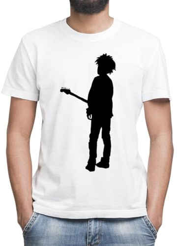Robert Cure Smith Camiseta Blanco Clásica de Hombre con Cuello Redondo y Manga Corta Large