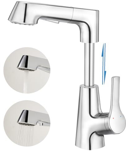 Aktines Waschtischarmatur Waschtischarmatur für Badezimmer auf und ab schiebbar, Hochdruck Einhebelmischer Armatur Wasserhahn für Waschbecken Bad, Poliert Verchromt