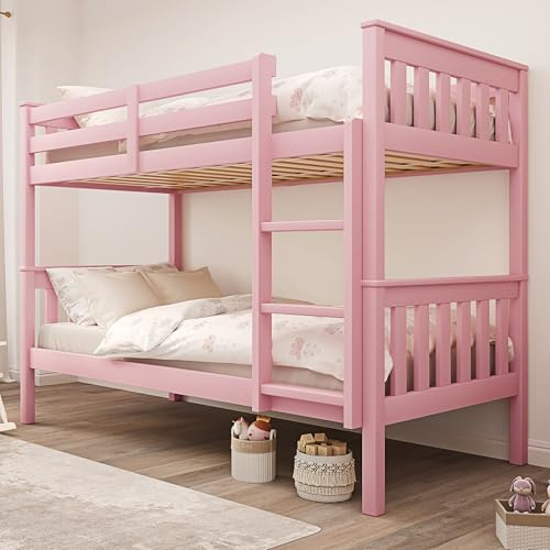 Blisswood Double Bunk Bed, 3ft Single Bed Frame with Ladder, Extra Strong & Durable, Wooden Kids bunk beds, Twin Sleeper for Kids, Children, Adults, Double Bed Frame With Under Bed Storage (Pink)