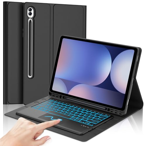 Tangentbord för Samsung Galaxy Tab S10 Ultra/S9 Ultra 14,6 tum, multi-touch-styrplatta, 7 upplysta färger, tysk QWERTZ, magnetisk, avtagbar, bluetooth-tangentbord för Galaxy Tab S10Ultra, svart