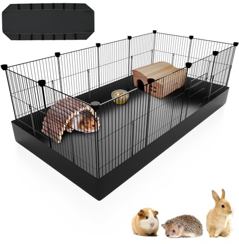 PAWING 12 Panels Small Animal Playpen with Waterproof Mat - Durable Metal Wire Yard Fence for Guinea Pigs, Kittens, Puppies, Hamsters, and Hedgehogs - Indoor & Outdoor Pet Cage