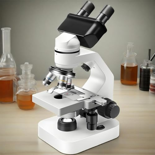 Microscopio binocular, 40x-2000x biológico con doble luz LED, imagen HD profesional, enfoque de 360°, incluye bolsa de regalo de exploración científica y soporte para teléfono