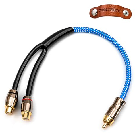 YIMATEECO Cinch Splitter RCA Y Kabel 1 Stecker auf 2 Buchse für Subwoofer Lautsprecher Heimkino HDTVs, Cinch Verteiler Phono Kabel Stereo AV Audio Adapter Vergoldete Kontakte (30cm, 1Stü, Blau)
