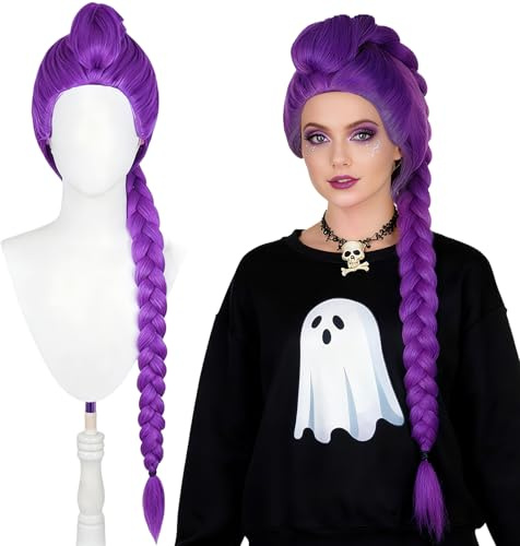 Peluca Larga Morada para Disfraz de Cosplay para Niños,Disfraz de Cosplay Lila para Mujeres,Cosplay Peluca de Pelo Largo Morado,Halloween Carnaval Juego de rol Fiesta Disfraz Pelucas Accesorios