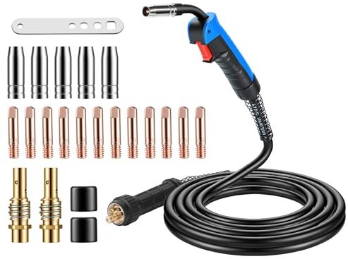 BOSYTRO Kit Cannola per Saldatura MIG/MAG MB15AK, 4m Torcia di Saldatura, con Connettore Euro, Set 22 Pezzi Deteriorabili incl. 180A per Saldatura CO₂/Argon in Officina & Industria