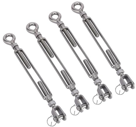 4 confezioni di tenditori a ganascia e ad occhio M8 per impieghi gravosi, tenditori in acciaio inossidabile 304 per tensionamento di attrezzature minerarie a sospensione su torre