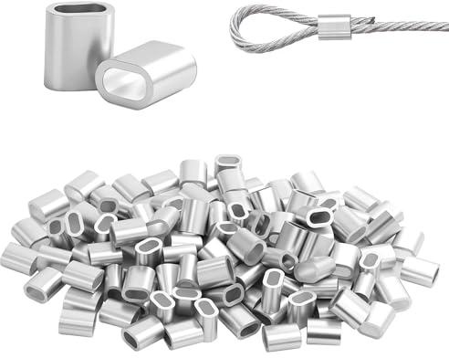 120 stycken vajerklämmor 2 mm, aluminiumhylsa ovala presshylsor repklämma rep pressklämmor, metallhylsor för stålrep/vajerkabel (silver)
