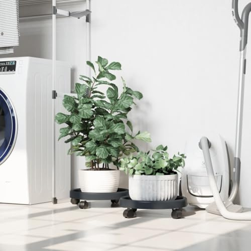 Rullo per piante con ruote, 2 pezzi, grigio, diametro 34 cm, capacità di carico 35 kg, in polietilene resistente alle intemperie, ideale per balcone, terrazza e giardino, comodo movimento delle piante