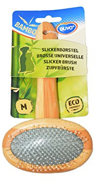 Duvo Carda de Masaje para Mascotas - Tamaño Mediano - 18 x 10cm - Cepillo para Perros y Gatos - Carda de Bambú para Desenredar - Mango de Madera para Facilitar el Agarre