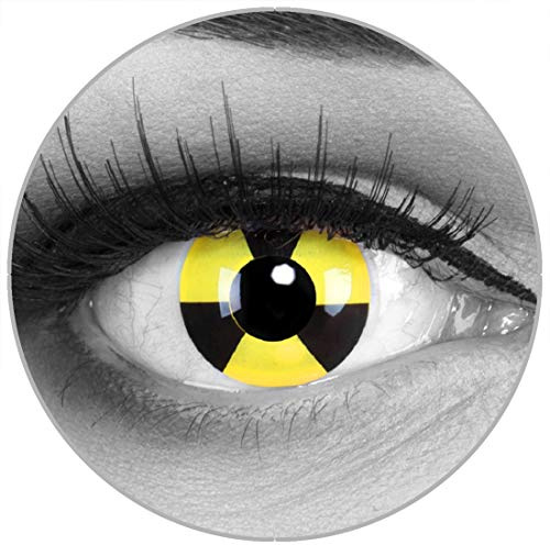 Colores Amarillo Negro Contacto lente Radiate + 4 de sangre Cápsulas + depósito de funnylens, suave, sin grosor como 2 Pack – Perfecta Para Halloween, carnaval, o fasnacht