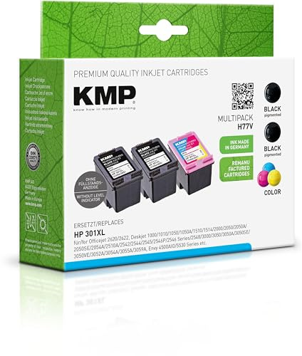 KMP Tintenpatrone passend für HP 301XL (CH563EE, CH564EE) Multipack - H77V - für Officejet 2620 2622, Deskjet 1000 1010 1050 1050A 1510 1514 2... etc.