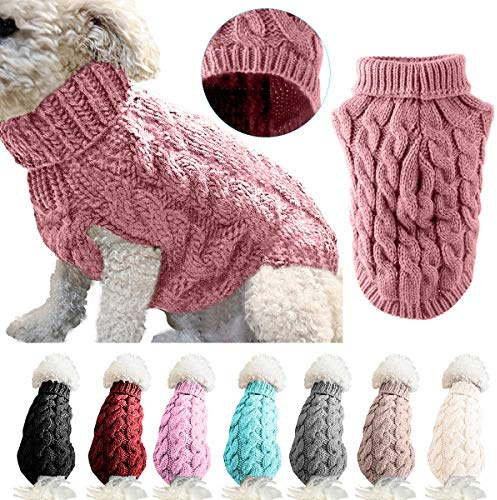 Suéter de punto de cuello alto para perros y mascotas, abrigo de invierno, más cálido y grueso, ropa de ganchillo para perros pequeños, medianos, grandes, cachorros, gatos (S, rosa)