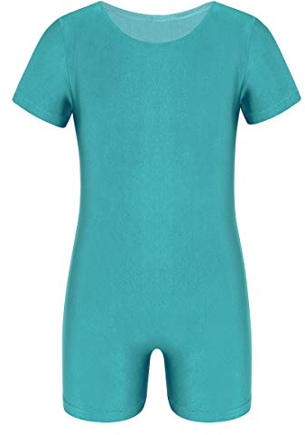 Yeahdor Kinder Mädchen Jungen Turnanzug Kurzarm Ballettbody Gymnastikanzug mit Bein Sportbody Gymnastik Bühnenauftritt Tanzen Türkis 116