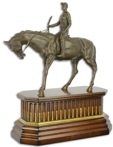 Casa Padrino Lyxig bronsskulptur jockey med häst på träbas brons/brun/guld 44 x 19,8 x H 52,4 cm – bronsfigur – dekorativ figur – dekorativa tillbehör